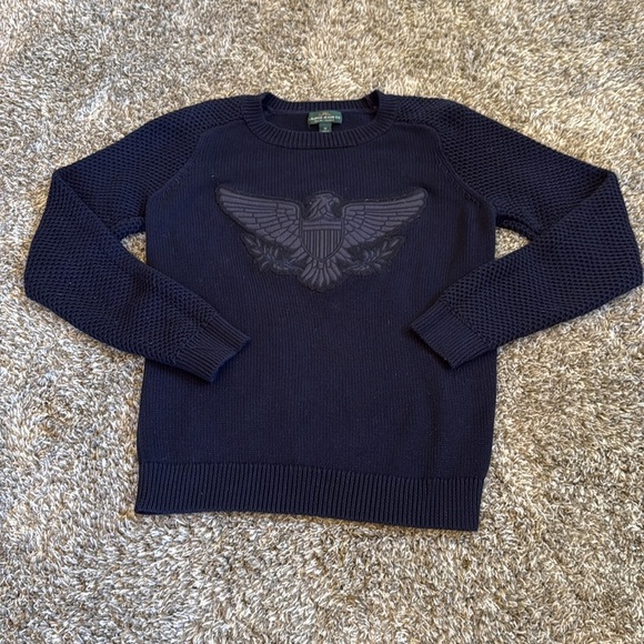Lauren Ralph Lauren Eagle Embroidery Sweater Women's M Dark Blue Knit cotton - Picture 1 of 4